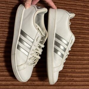 Adidas White and Silver Striped Sneakers